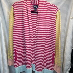 Lands' End Pink and Yellow Striped Cardigan